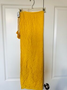 FREE PEOPLE Yellow Tassel Tie sarong wrap OS
